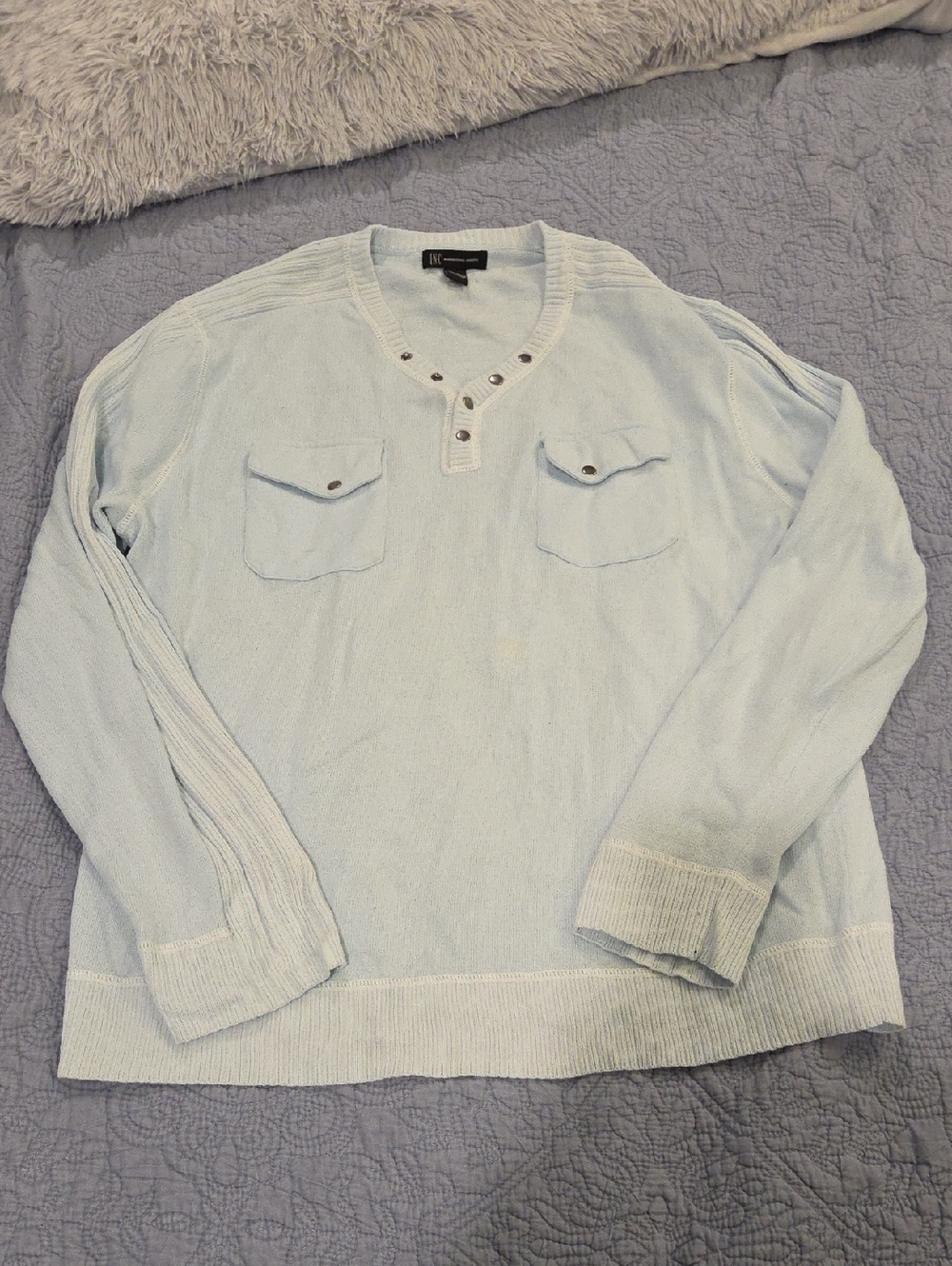 INC International Concepts Light Blue V-Neck Knit Sweater Size XL!